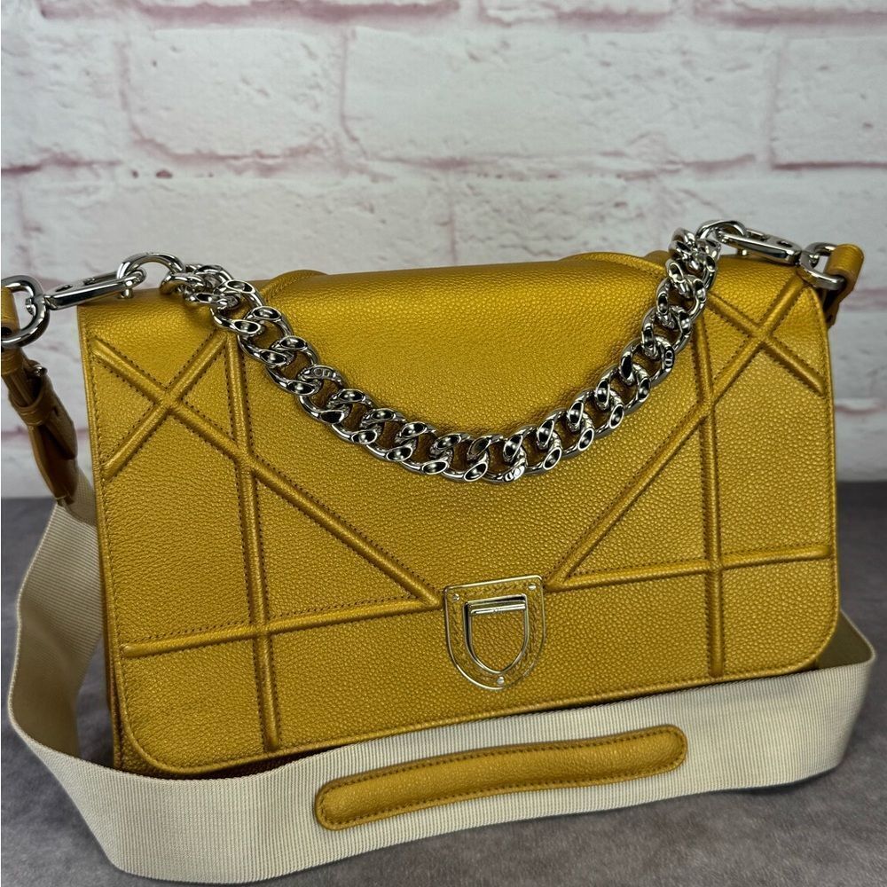 CHRISTIAN DIOR Metallic Grained Calfskin Diorama Satchel Gold